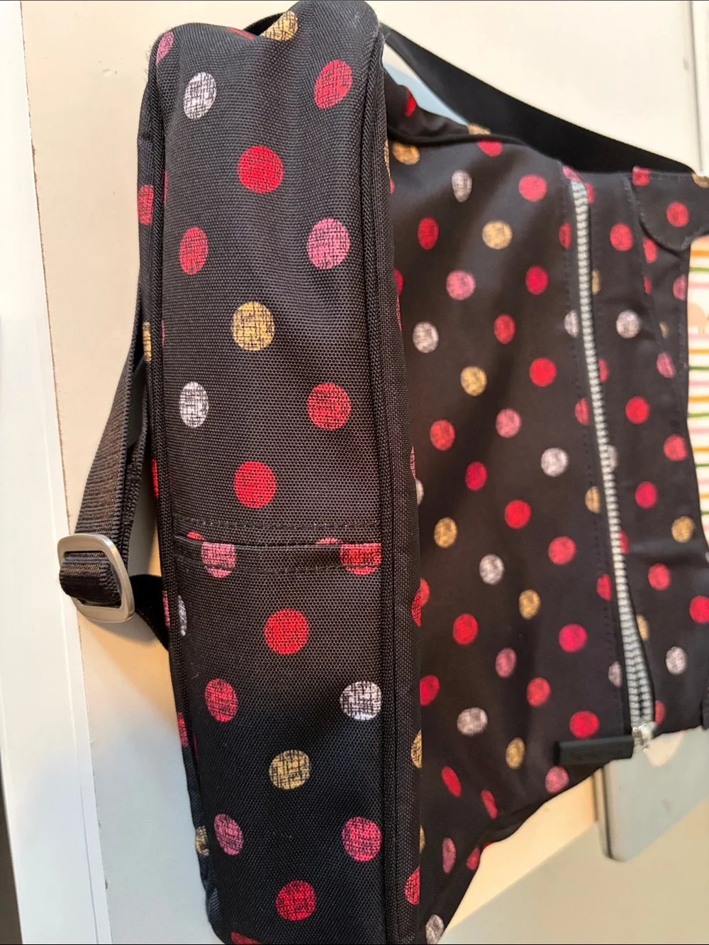 Vera Bradley Black Crossbody with Red, Gold, and Gray Polka Dots - Picture 6 of 12